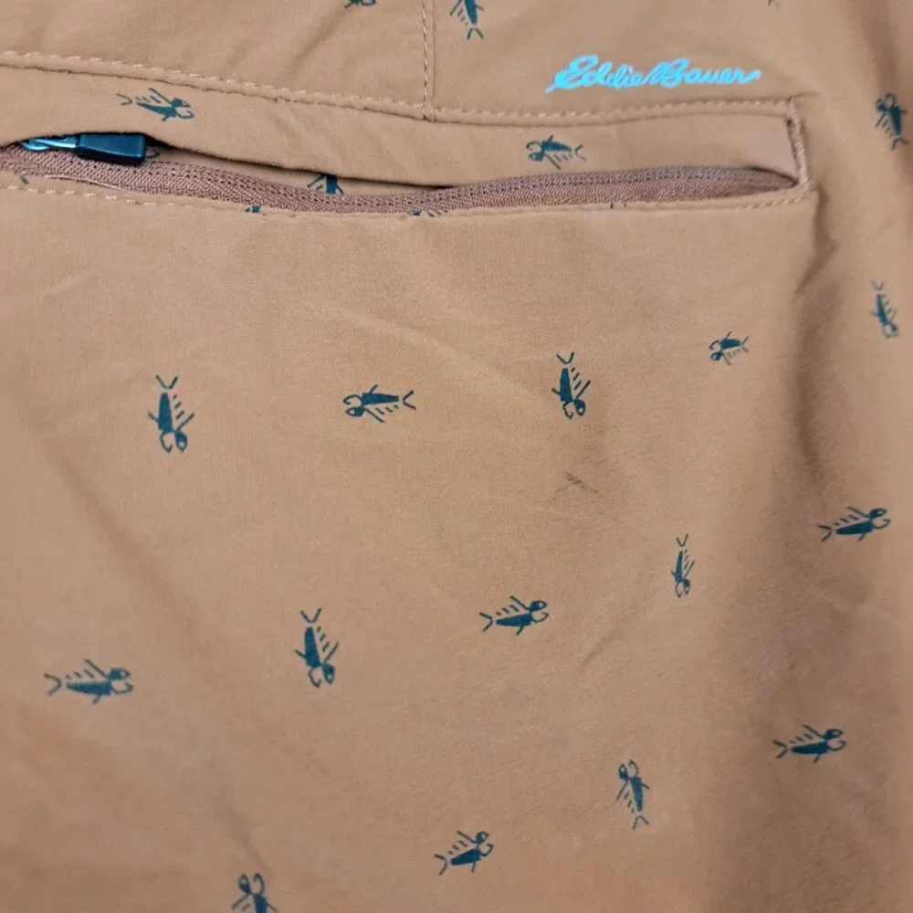 Eddie Bauer Travex Shorts Men’s‎ 33 Brown Fish Graphics Chino Nylon Spandex